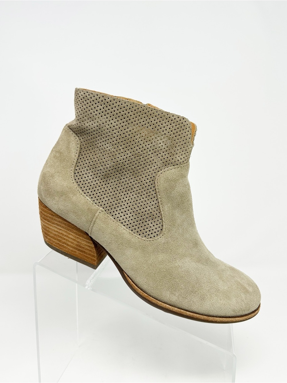 Kork-Ease Sherrill Womens Ankle Booties Beige Perforated Side Zip Block Size 9.5